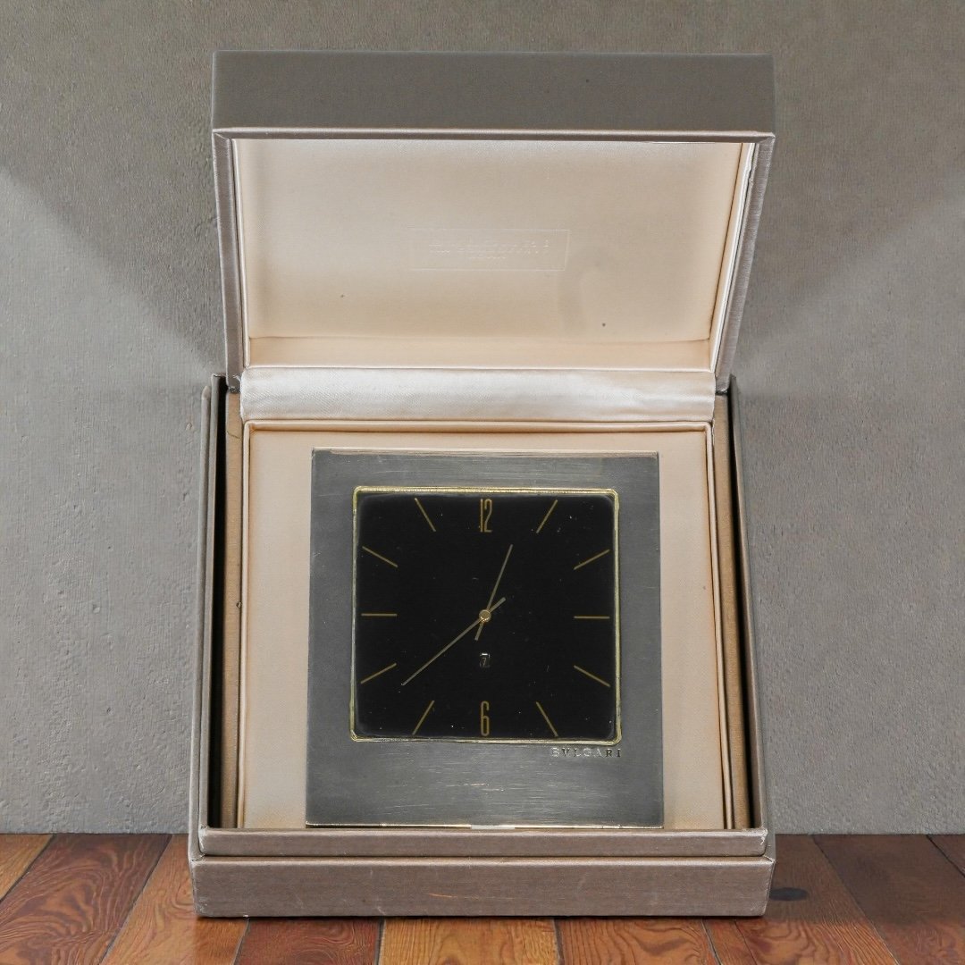 Bvlgari - Sterling Silver Table Clock - Italy, 1990s-photo-4